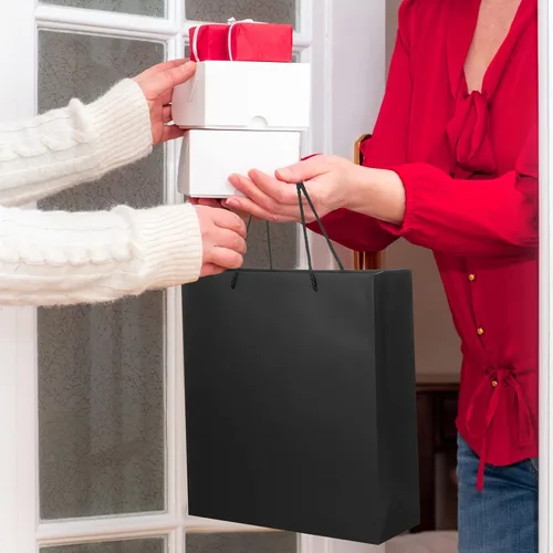 Miniatura 5 de Outus 96 juegos de bolsas de regalo negras, 48 bolsas de papel kraft con 48 papeles de copia, 4 tamaños diferentes en 6 pulgadas, 8 pulgadas, 11