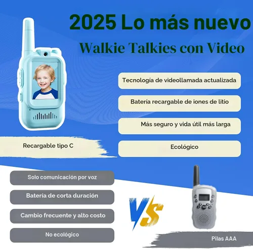Miniatura 2 de Walkie Talkies de Video para Niños, Paquete de 2 Intercomunicadores de Video Recargables Portátiles para Niños Walkie Talkies, Juguetes
