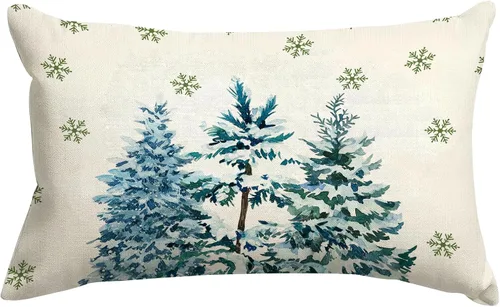 Miniatura 12 de SPXUBZ Funda de almohada de algodón con diseño de copo de nieve azul, Feliz Navidad, decoración del hogar, funda de cojín rectangular