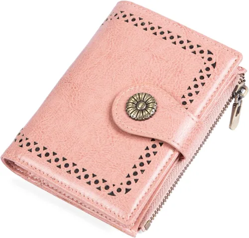 Miniatura 12 de Cartera pequeña para mujer, con bloqueo RFID, de piel suave, plegable, compacta, tarjetero para mujer, con bolsillo con cremallera, color negro