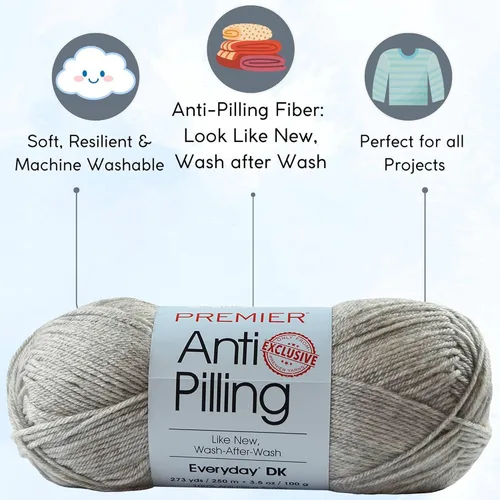 Miniatura 2 de Premier Yarns Anti-Pilling Everyday DK Cloudy Day 1107-29 (6 madejas, el mismo lote de tinte) DK Light Worsted #3 Hilo acrílico antibolitas