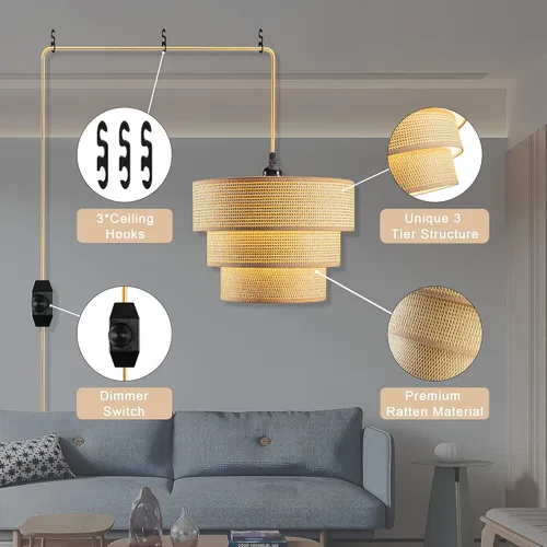 Miniatura 4 de Lámpara colgante enchufable, lámpara colgante con interruptor regulable, accesorios de luz colgante con cable de 15 pies, luz colgante con pantalla