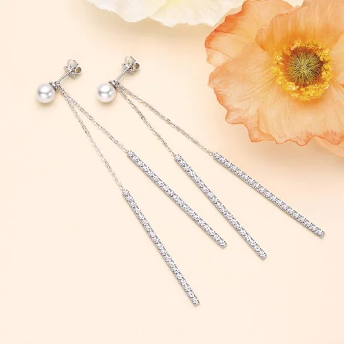 Miniatura 5 de Aretes colgantes de perlas para mujer, plata de ley 925, perlas de agua dulce, piedra natal de junio, aretes colgantes de perlas largas, regalos