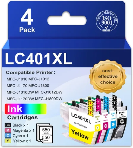 LC401XL LC401 - Cartuchos de tinta compatibles (4 unidades, negro/cian/magenta/amarillo) cartuchos de tinta compatibles para Brother 401XL LC 401