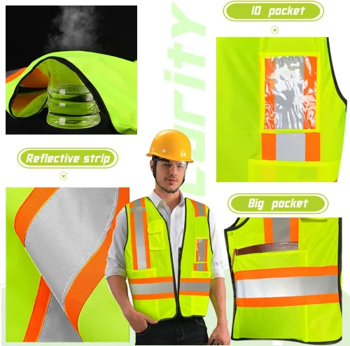 Miniatura 4 de Chaleco de seguridad de alta visibilidad con bolsillos de gran tamaño, personaliza tu logotipo Hi Vis, chaleco de seguridad reflectante Negro