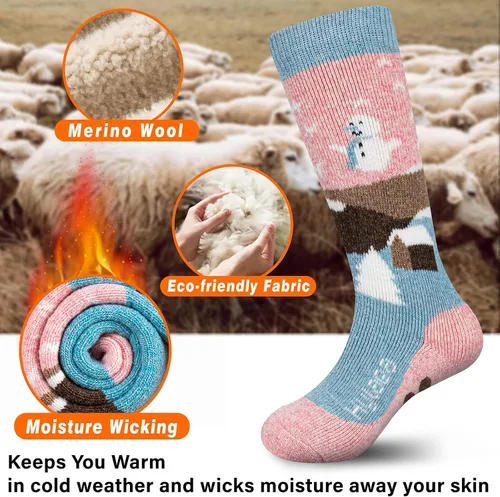 Miniatura 2 de Hylaea - Calcetines de lana merino para niños, calcetines térmicos cálidos hasta la rodilla, para esquí, patinaje, snowboard, para niños y niñas
