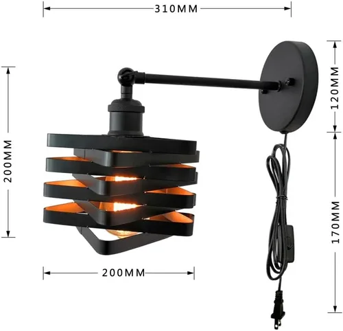 Miniatura 5 de Lámparas de pared industriales enchufables, accesorios de pared de metal con interruptor de encendido y apagado, lámpara de pared de granja