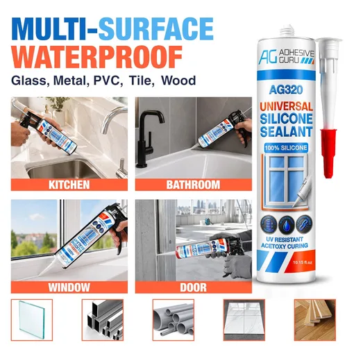 Miniatura 7 de Adhesive Guru Sellador de Silicona Transparente Multiusos Impermeable (12 x 10.15 fl.oz.), Masilla de Silicona 100%, Sellador Adhesivo Resistente a