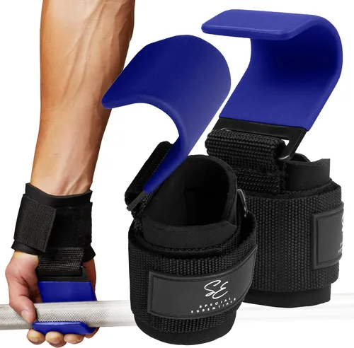 Miniatura 6 de Special Essentials Ganchos de levantamiento de pesas: 1 par de ganchos de acero de alta calidad con correas acolchadas para la muñeca para un mejor