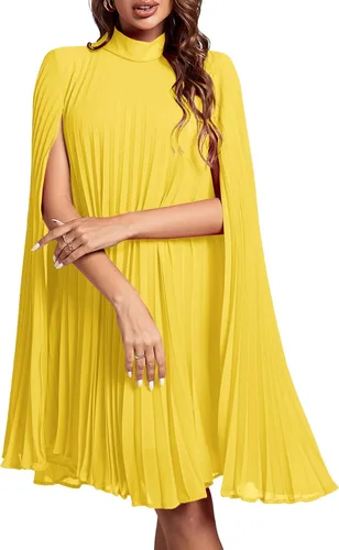 Miniatura 17 de Rooscier Vestido midi de fiesta plisado con cuello alto falso y espalda abierta para mujer