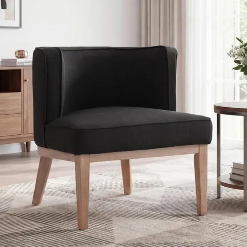 Miniatura 10 de BESTANO Silla decorativa con brazos de barril con patas de madera, cómoda silla lateral redonda de cuero marrón, sillas de lectura tapizadas