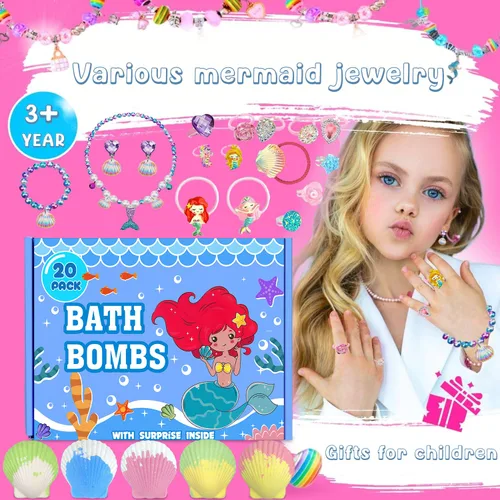 Miniatura 3 de Paquete de 20 bombas de baño de sirena para niñas y niños con sorpresa en el interior, regalos de sirena para niñas, regalos de cumpleaños, Pascua