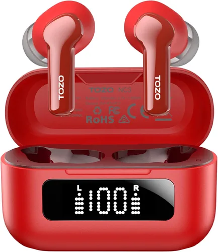 Miniatura 10 de TOZO Auriculares inalámbricos híbridos con cancelación activa de ruido con 6 micrófonos AI Clear Call Ear Buds 68H Playtime con pantalla LED, 32