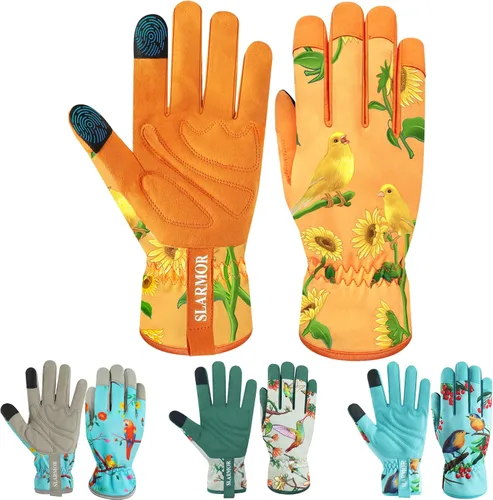 Guantes de jardín de cuero para mujer, guantes de trabajo a prueba de espinas para desmalezar, cavar, plantar, podar guantes de jardín