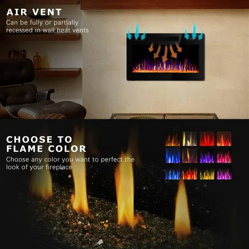 Miniatura 7 de Vitesse Chimenea eléctrica ultrafina de 30 pulgadas, con bisel estrecho, calentador de chimenea lineal empotrado en la pared, control remoto