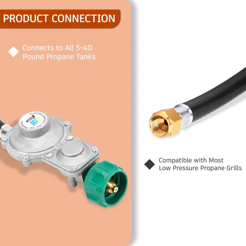 Miniatura 3 de GasSaf Manguera reguladora de propano de 2 etapas de 10 pies, regulador de gas propano y manguera adecuada para generador de combustible dual