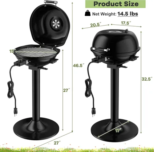 Miniatura 6 de Giantex Parrilla eléctrica para interiores y exteriores, parrilla portátil de 1600 W con rejilla antiadherente extraíble, temperatura ajustable