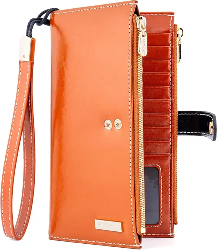 Miniatura 8 de ANDOILT - Cartera de cuero genuino para mujer con bloqueo RFID para tarjeta de crédito con cremallera
