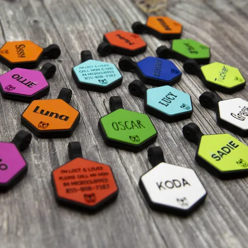 Miniatura 2 de Placa de identificación silenciosa de silicona personalizada con 5 líneas de identificación de mascotas grabadas profundas, duradera, sin sonido