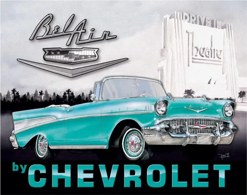 Desperate Enterprises 1957 Chevrolet Bel Air - Letrero de hojalata nostálgico vintage de metal para pared, fabricado en Estados Unidos