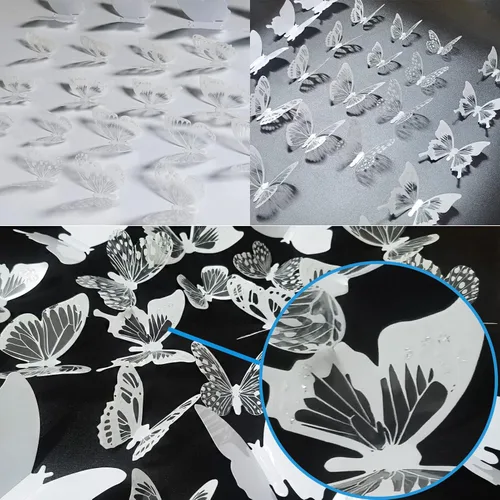 Miniatura 3 de Ewong Decoración de pared de mariposa 3D – 66 piezas de decoración de mariposa blanca para tartas – Calcomanía de pared extraíble impermeable