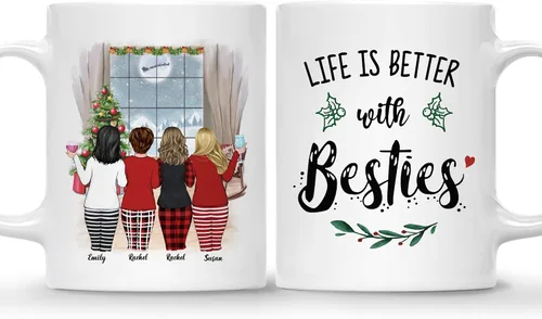 Miniatura 10 de Gossby Taza de café de Navidad personalizada para amigas, regalos de amistad personalizados para mujeres con diseño, nombre, regalos de mujer