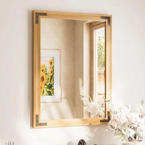 Miniatura 18 de TETOTE Espejo de madera natural de 48 x 24 pulgadas para pared de baño/dormitorio/sala de estar/entrada, espejo rústico de tocador de baño