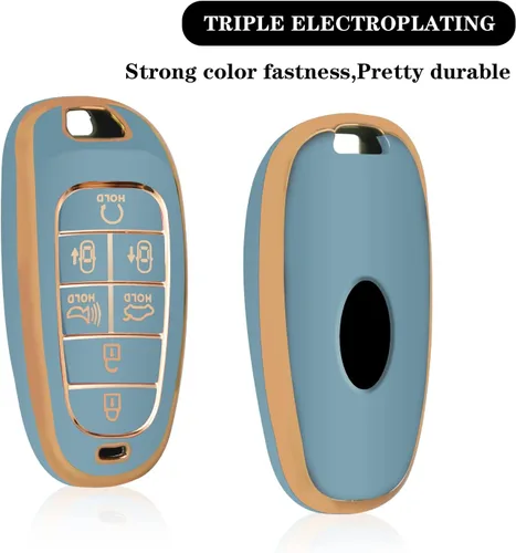 Miniatura 3 de MILD EAST Funda para llavero de Hyundai Compatible con 7 botones 2023 2022 2021 2020 Hyundai Sonata Santa Fe Tucson TPU, A:Azul, Moderno