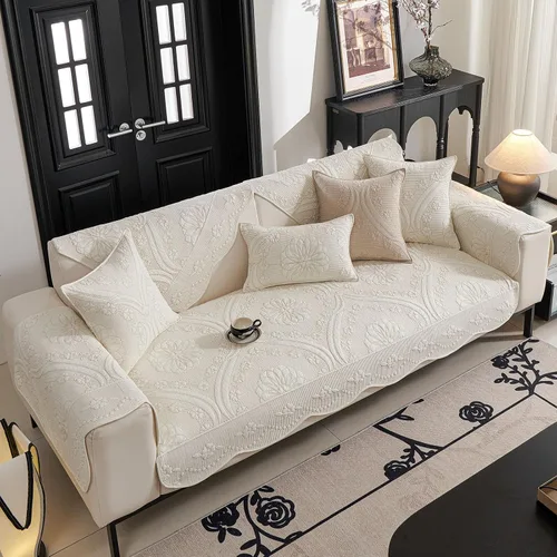 Miniatura 5 de vctops Funda acolchada de algodón para sofá, funda de sofá con bordado floral de granja, antideslizante, suave, festoneado, protector de muebles