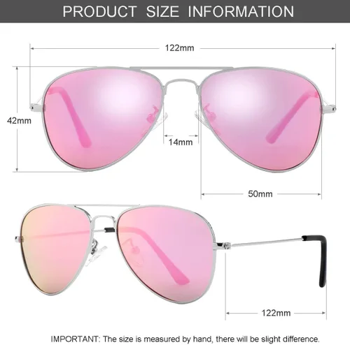 Miniatura 110 de Gleyemor Lentes de sol polarizados estilo aviador para niños y niñas, jóvenes, adolescentes, dos tamaños de 1.969 in y 2.047 in