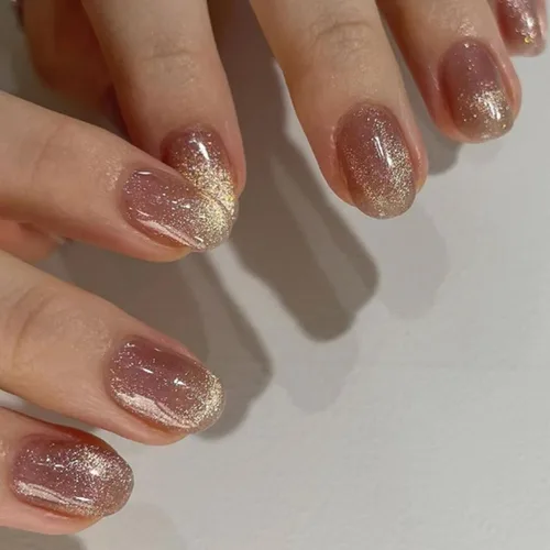 Miniatura 13 de Uñas postizas a presión medianas con forma de almendra, uñas falsas con puntas francesas y diseño de línea dorada, 24 piezas, uñas adhesivas