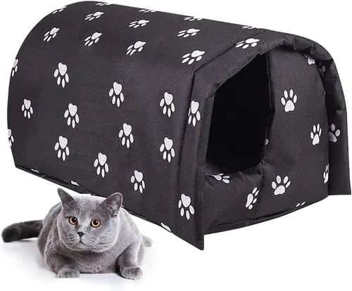 Casa para gatos callejeros para exteriores, casa de refugio para gatos al aire libre, impermeable, plegable, relleno de algodón grueso, para gatos