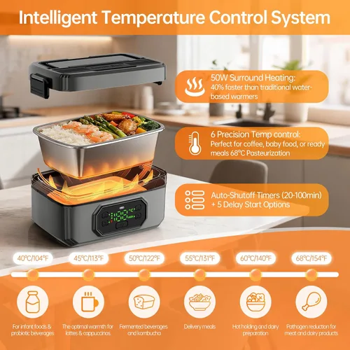 Miniatura 4 de Lonchera eléctrica inalámbrica recargable de 24000 mAh para adultos, calentador de alimentos de 1.6 L con temporizador y a prueba de fugas