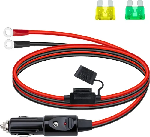 Miniatura 10 de Enchufe de encendedor de cigarrillos resistente de 12 AWG, cable adaptador de enchufe macho de encendedor de cigarrillos de 10 pies con luces LED
