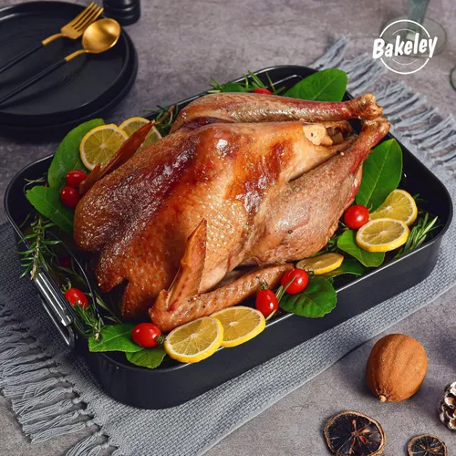 Sartén para asar, sartén antiadherente con estante, sartén para asar pavo con estante en V, 17 pulgadas x 13 pulgadas, negro