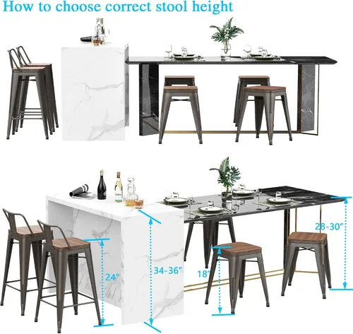 Miniatura 4 de Andeworld Juego de 4 taburetes de 18 pulgadas, sillas de comedor de metal industrial con asiento de madera, taburetes cortos de cocina apilables 18