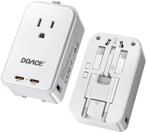 Miniatura 8 de DOACE Adaptador de viaje Pico de 20 W, adaptador de corriente universal de 5 puertos, 1 CA, 2 USB C y 2 USB-A, adaptador de enchufe internacional