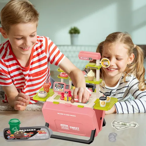 Miniatura 6 de Juguetes divertidos para niños, juego portátil de postre para niños de 3 a 8 años, juguete realista de cocina al aire libre con 45 piezas, juego