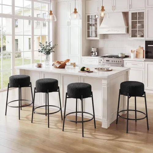 Miniatura 7 de Boucle - Juego de 2 taburetes de mostrador sin espalda, modernos taburetes de bar giratorios con asiento redondo y patas de metal, silla de altura