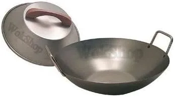 Wok de fondo redondo de acero al carbono con 2 asas de bucle, fabricado en Estados Unidos (26 pulgadas) solo WOK