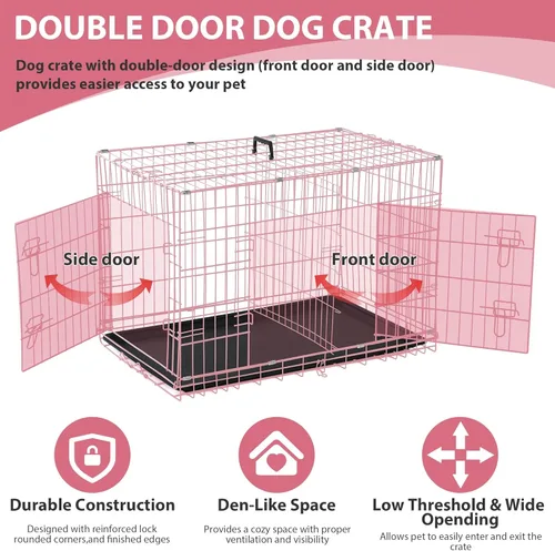 Miniatura 3 de Jaulas extra grandes de 48 pulgadas para perros medianos, jaula plegable XXL de doble puerta para perros grandes, jaulas para perros para interiores