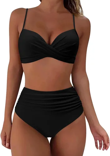 Traje de baño de contraste para mujer, conjunto de bikini alto con degradado de pecho alto, traje de baño sexy, tankinis conjunto de trajes de baño