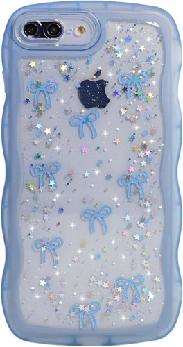 Miniatura 127 de Qokey Funda para iPhone 12 Pro Max de 6.7 pulgadas, diseño de onda rizada, borde transparente, brillante con purpurina, estrella brillante, bonita