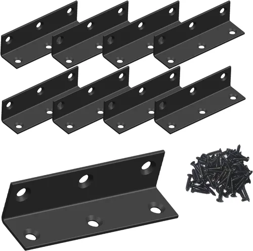Soporte en L, soporte de esquina resistente, soporte de esquina de acero inoxidable, soportes de ángulo grande negro, soportes de metal para Aufuga