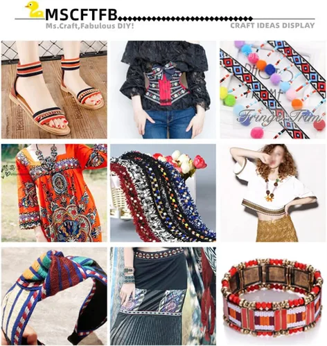 Miniatura 3 de MSCFTFB Diseños étnicos - Cinta jacquard tejida con flecos para accesorios de ropa, correas de adorno, cinturones, collares, manualidades, ancho