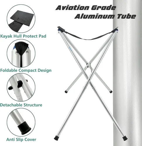 Miniatura 6 de Soporte para kayak, 31 pulgadas de alto, almacenamiento de kayak dividido para paddleboard, canoa, barco, garaje, interior y exterior, estante