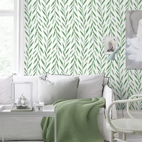 Miniatura 5 de Wudnaye Papel tapiz de hojas verdes para despegar y pegar, papel tapiz floral de 17.7 x 118 pulgadas, papel de contacto floral moderno