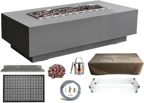 Miniatura 11 de Elementi+ Mesa de Fuego de Gas Colorado de Hormigón Fundido de 56" Rectangular, Hoguera al Aire Libre con Ignición Electrónica Incluye Cubierta