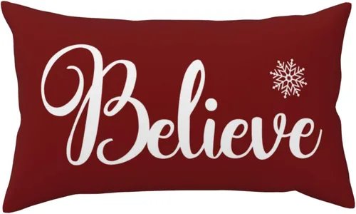 Believe Winter Snowflakes Merry Christmas - Funda de almohada para porche, color rojo, funda de almohada lumbar, decoración al aire libre para sofá