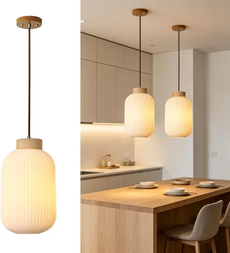 Miniatura 11 de Lámpara colgante de vidrio de leche dorada Luz colgante de latón antiguo, pequeñas luces colgantes blancas para isla de cocina, lámpara de techo